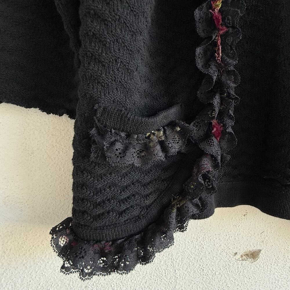 Vintage Michael Simon Cardigan Sweater Floral Ruffle Trim Textured Cardi Women M - Picture 3 of 7